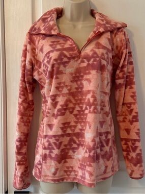 Columbia Pink Fleece Quarter Zip Pullover Geometric Print Women’s M